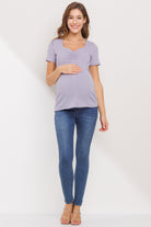 Lilac Rib Knit Sweetheart Neckline Maternity Top