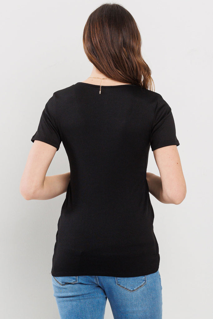 Black Rib Knit Sweetheart Neckline Maternity Top