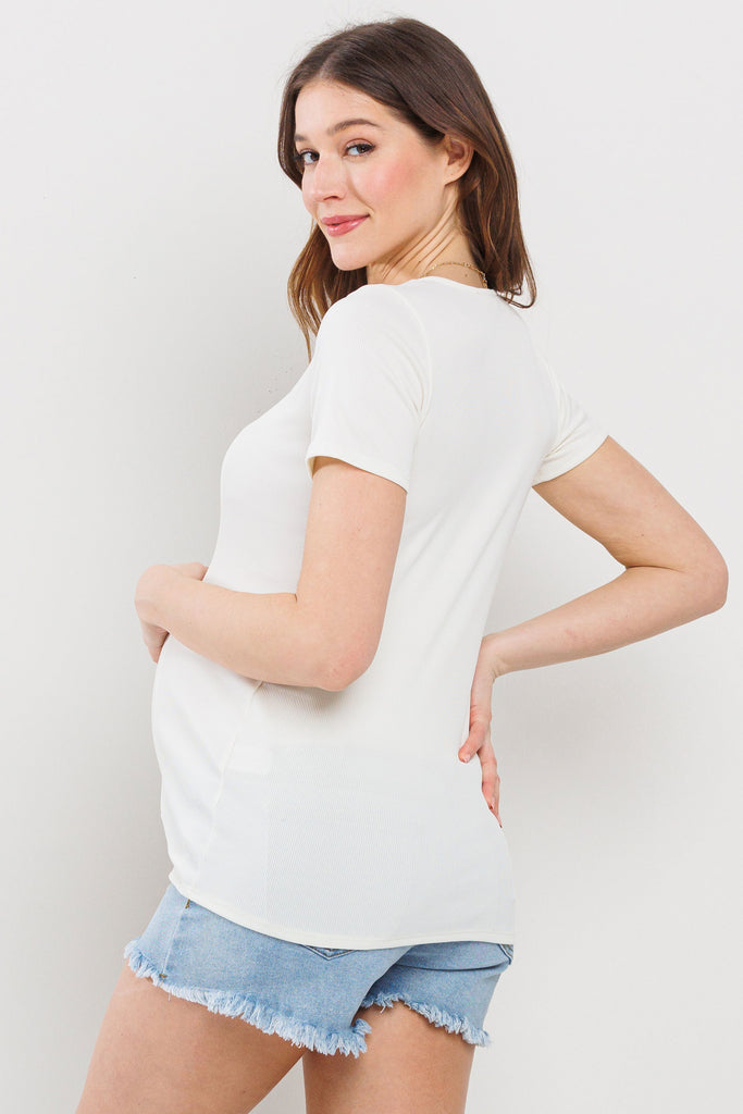 Cream Rib Knit Sweetheart Neckline Maternity Top