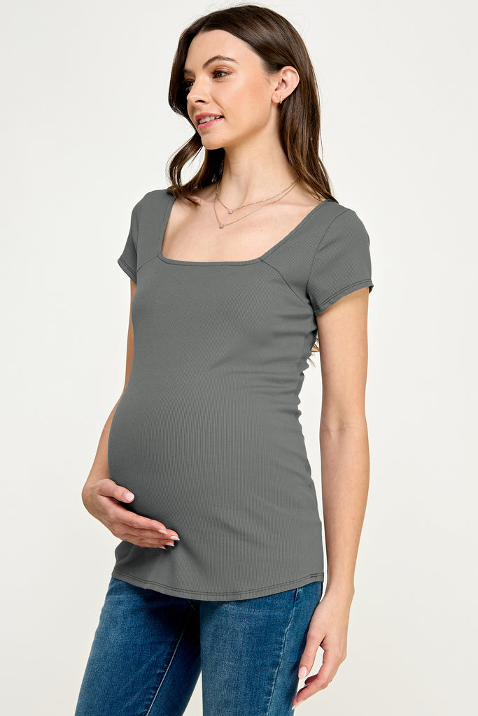 Olive Square Neck Basic Maternity Top