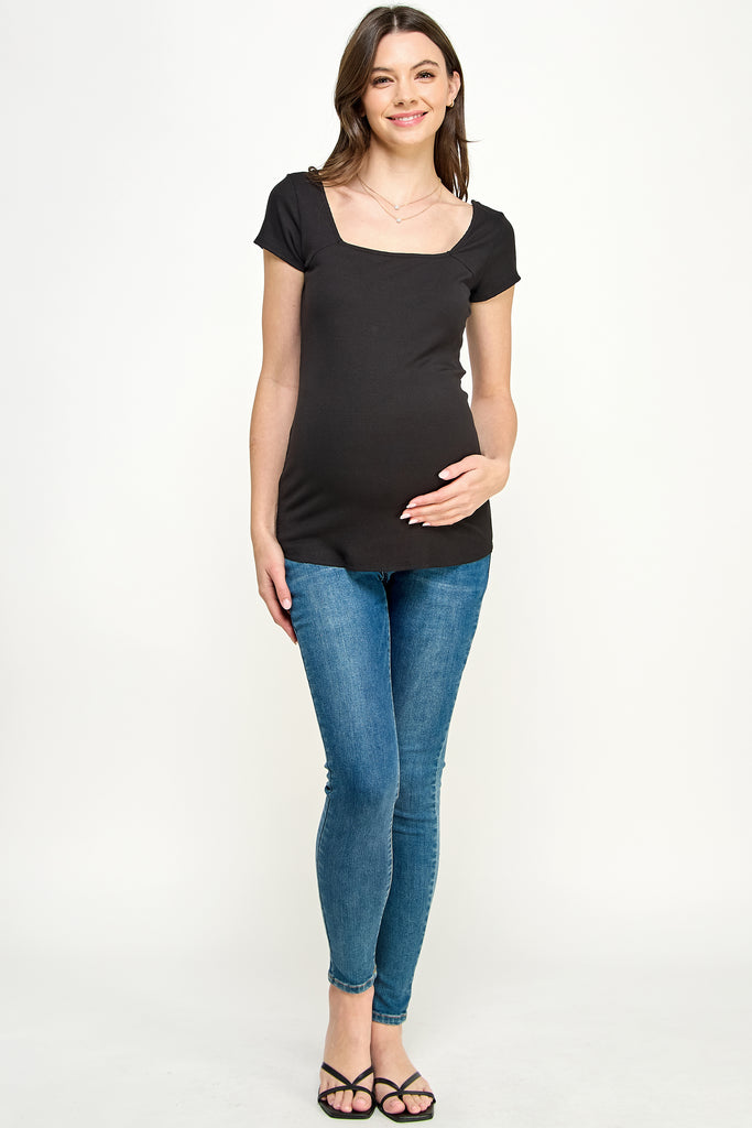 Black Square Neck Basic Maternity Top