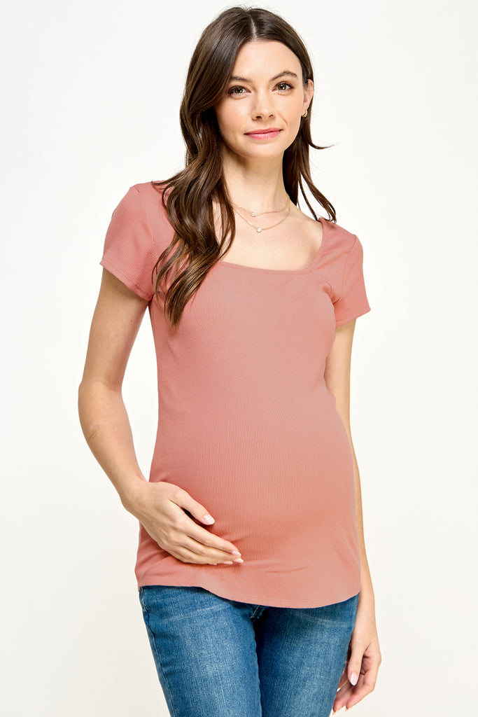 Coral Square Neck Basic Maternity Top