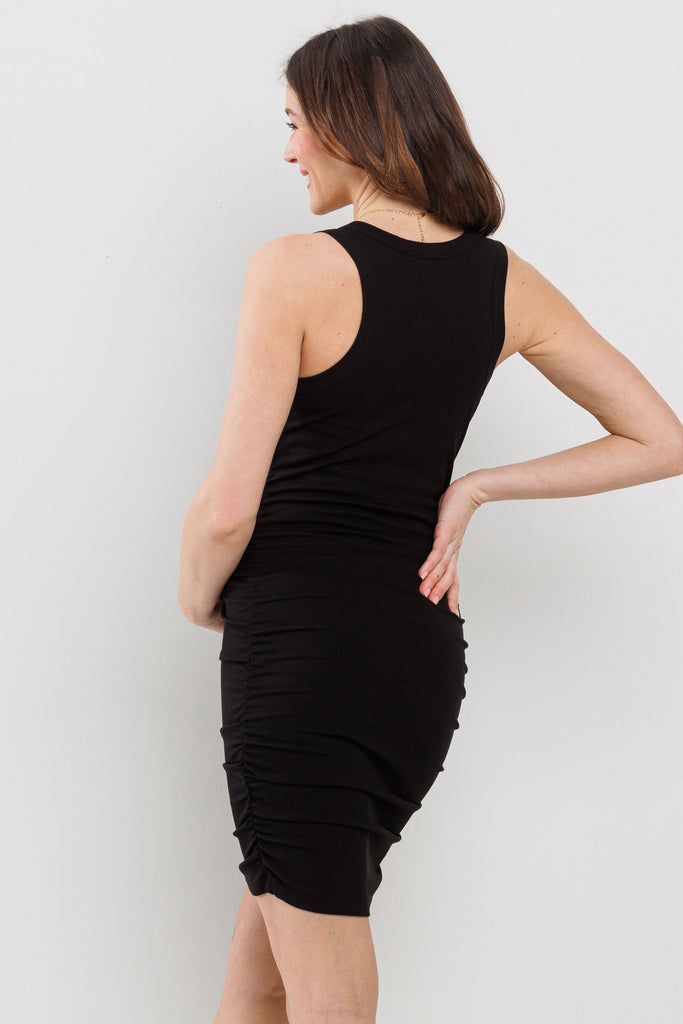 Black Basic Tank Top Maternity Dress with Side Ruching