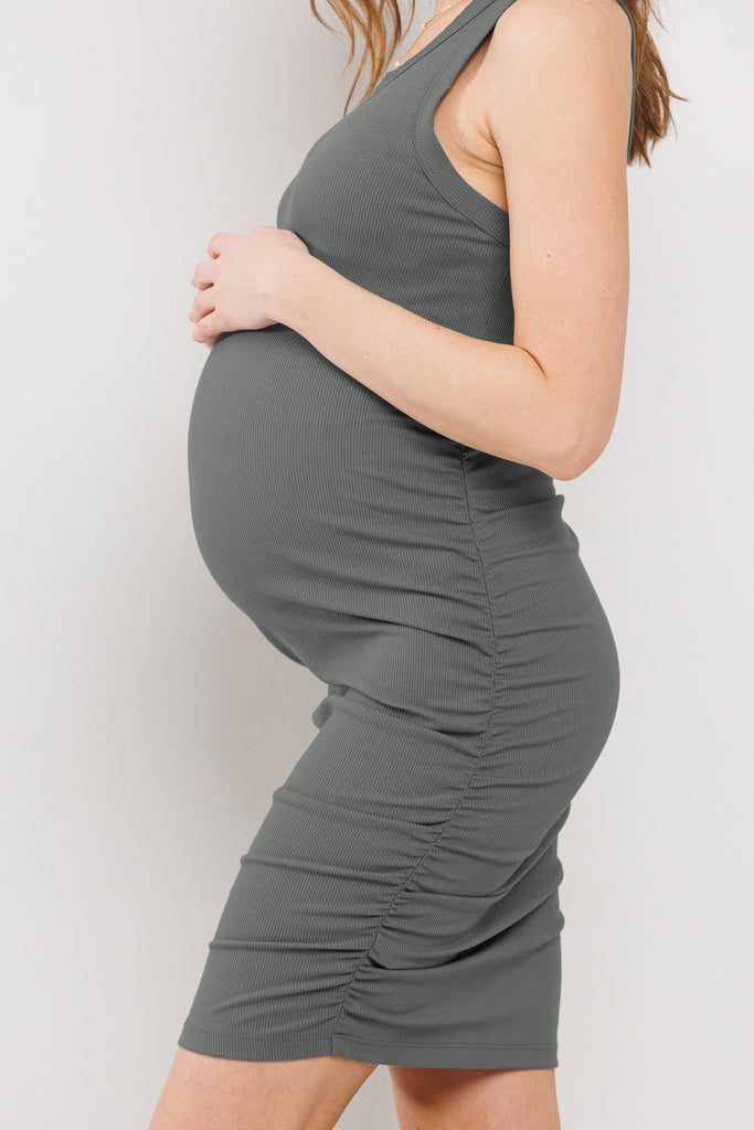 Olive Basic Tank Top Maternity Dress with Side Ruching