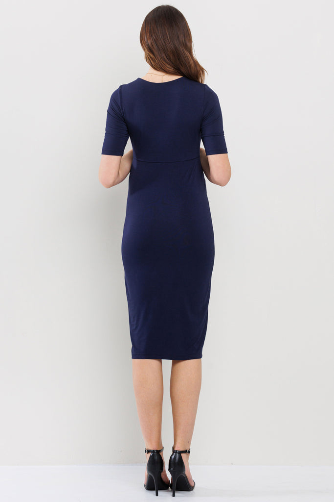 Navy Basic V-Neck Short Sleeve Midi Maternity DressNavy Basic V-Neck Short Sleeve Midi Maternity Dress