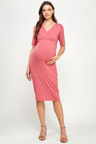 Coral Basic V-Neck Short Sleeve Midi Maternity Dress