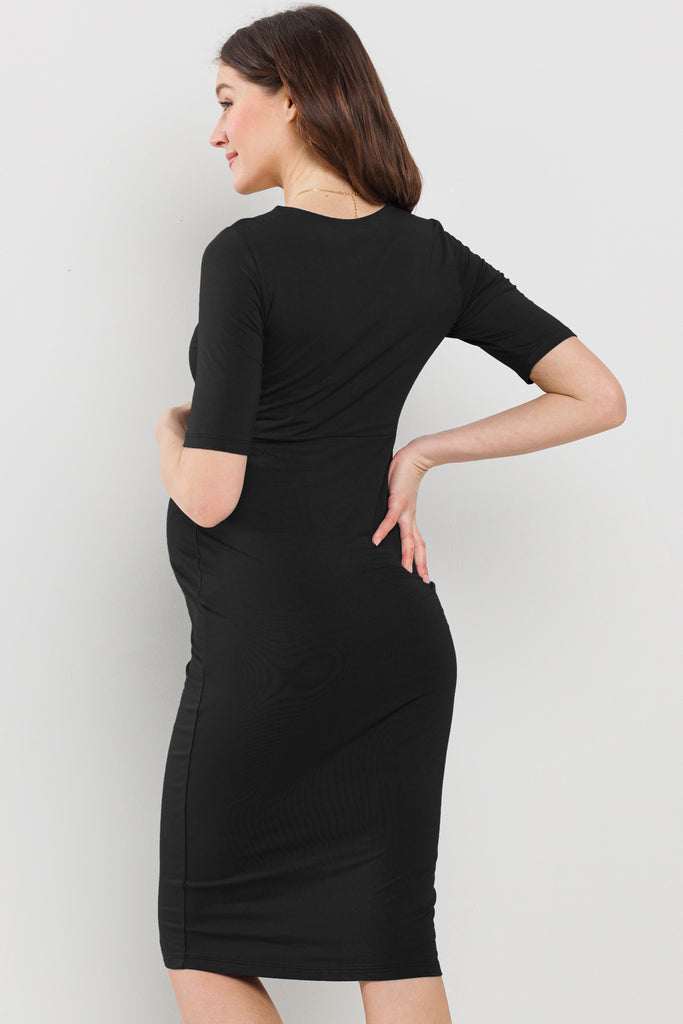 Black Basic V-Neck Short Sleeve Midi Maternity DressBlack Basic V-Neck Short Sleeve Midi Maternity Dress