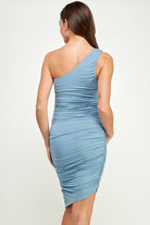 Chambray One Shoulder Ruched Maternity Party Dress