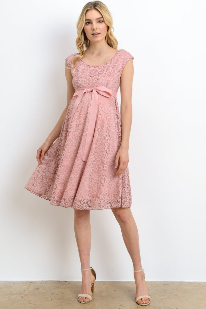 Mauve Libby Lace Cap Sleeve Maternity Dress