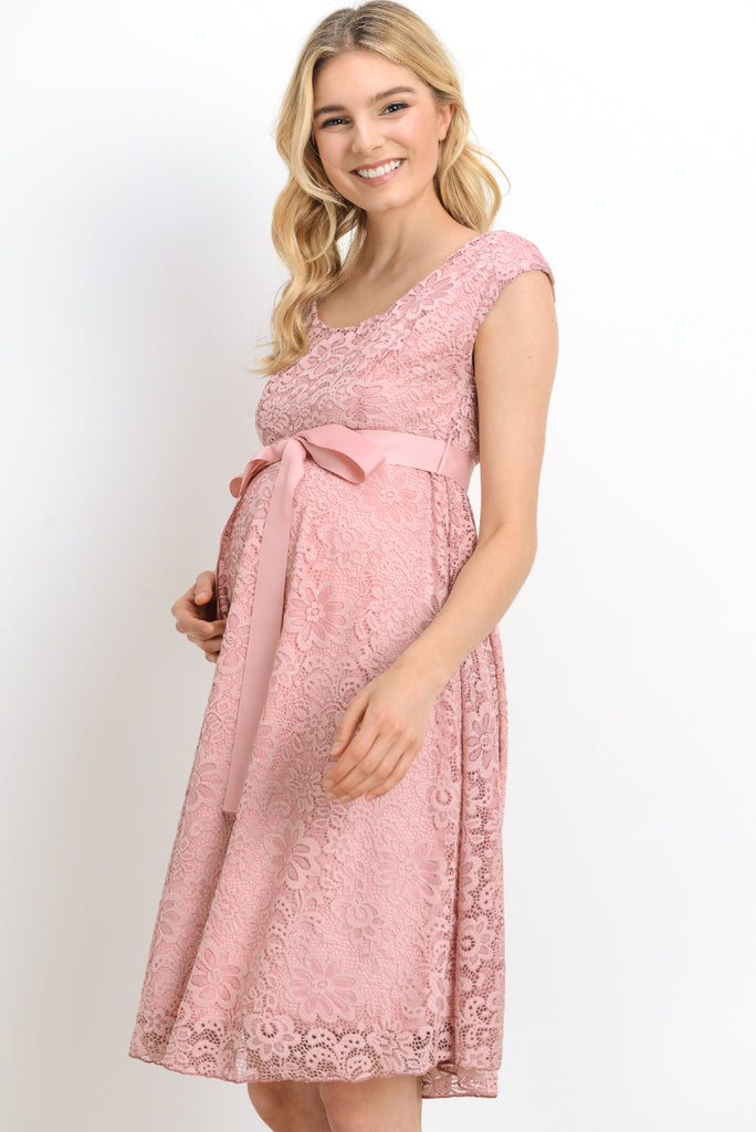 Mauve Libby Lace Cap Sleeve Maternity Dress