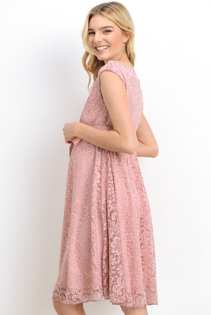 Mauve Libby Lace Cap Sleeve Maternity Dress