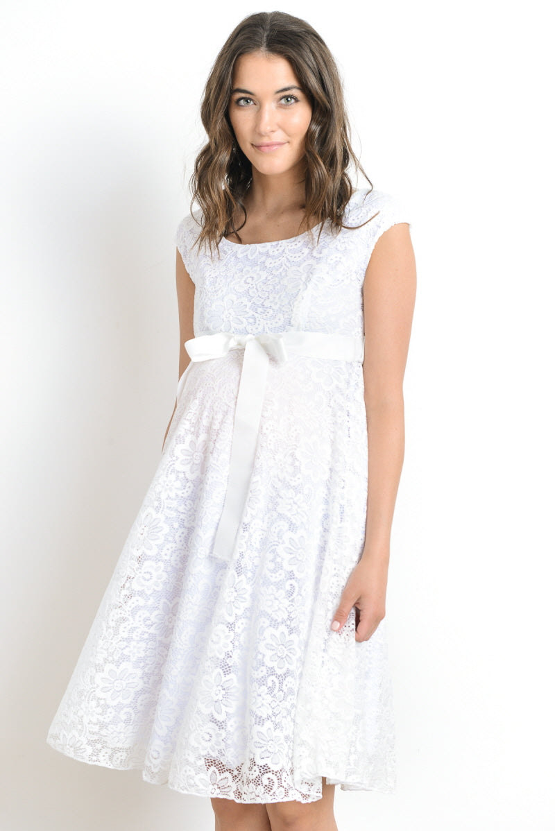 White Libby Lace Cap Sleeve Maternity Dress