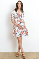 Ivory Floral Waist Tie Wrap Maternity/Nursing Dress