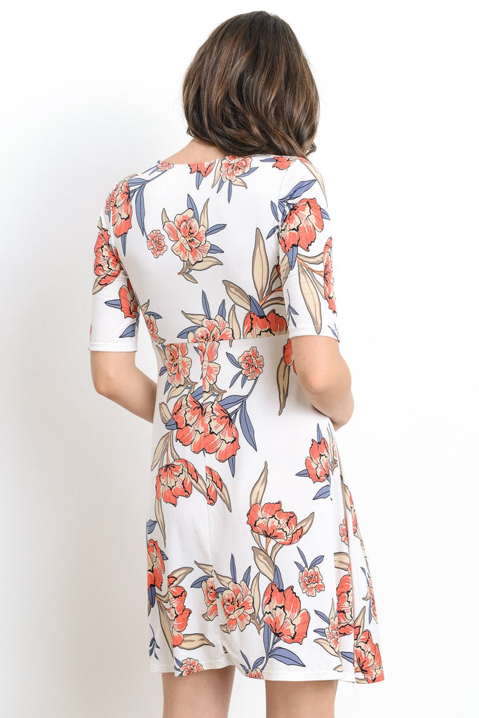 Ivory Floral Waist Tie Wrap Maternity/Nursing Dress