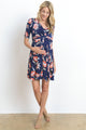 Navy Floral Waist Tie Wrap Maternity/Nursing Dress