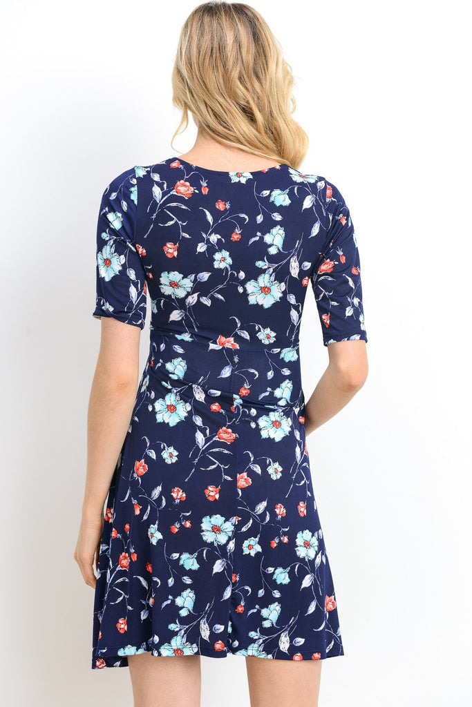 Navy Floral Side Tie Maternity & Nursing Dress