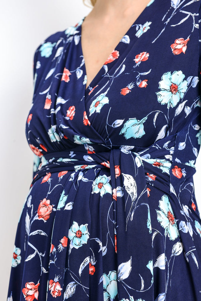 Navy Floral Side Tie Maternity & Nursing Dress