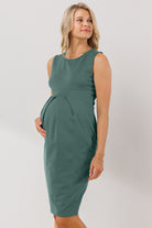 Turquoise Front Pleated Maternity Sleeveless Dress