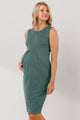 Turquoise Front Pleated Maternity Sleeveless Dress