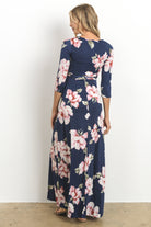 Navy Floral Faux Wrap Maternity & Nursing Maxi Dress