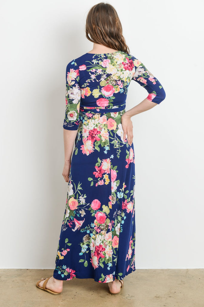 Navy Floral Faux Wrap Maternity & Nursing Maxi Dress