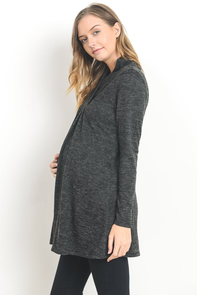 Dark Grey Solid Shawl Collared Maternity Sweater