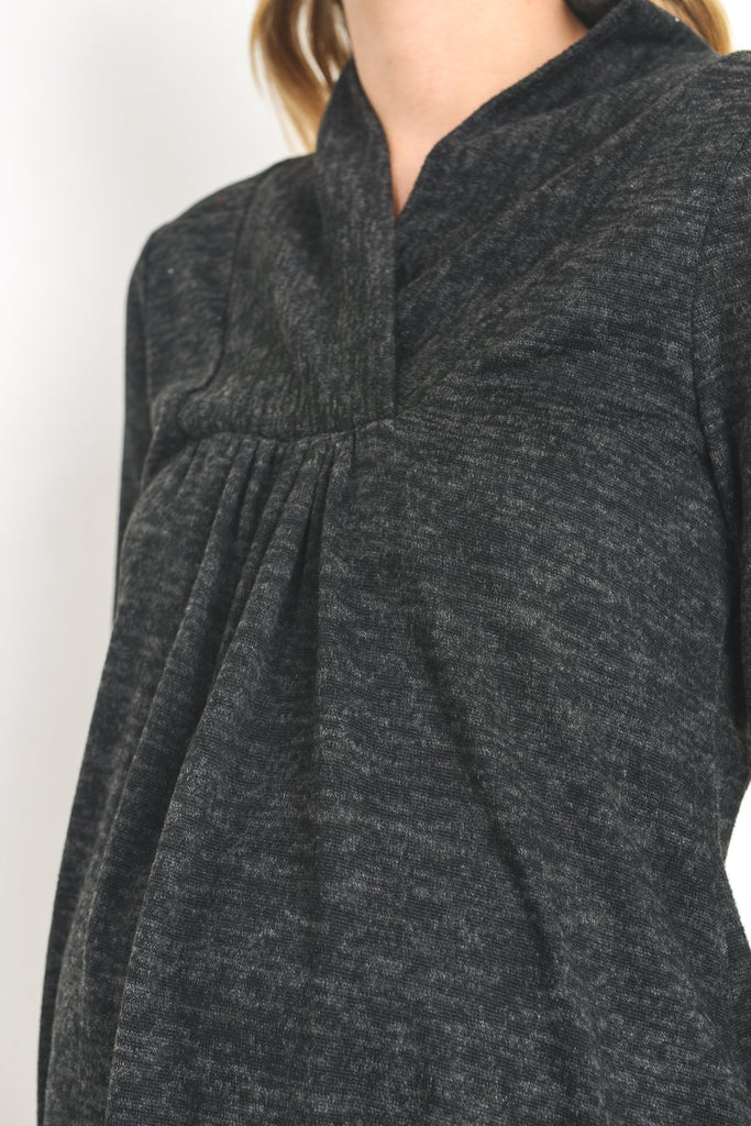 Dark Grey Solid Shawl Collared Maternity Sweater