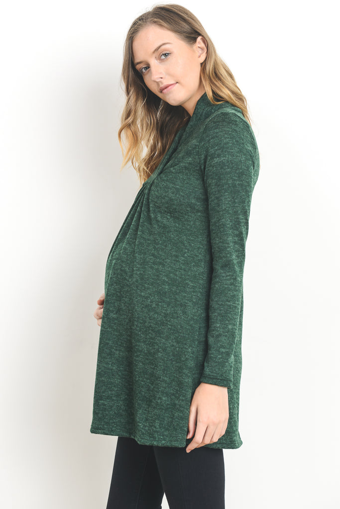 Hunter Green Solid Shawl Collared Maternity Sweater