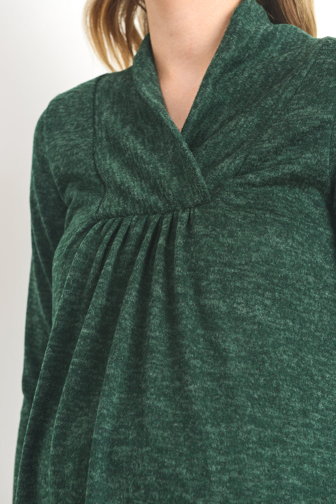 Hunter Green Solid Shawl Collared Maternity Sweater