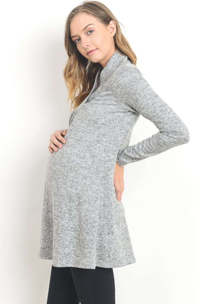 Heather Grey Solid Shawl Collared Maternity Sweater