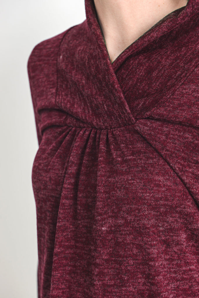 Burgundy Solid Shawl Collared Maternity Sweater