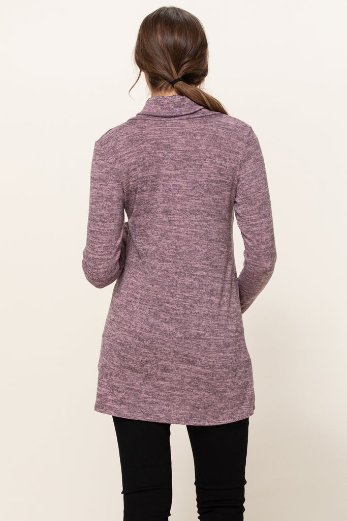 Mauve Solid Shawl Collared Maternity Sweater