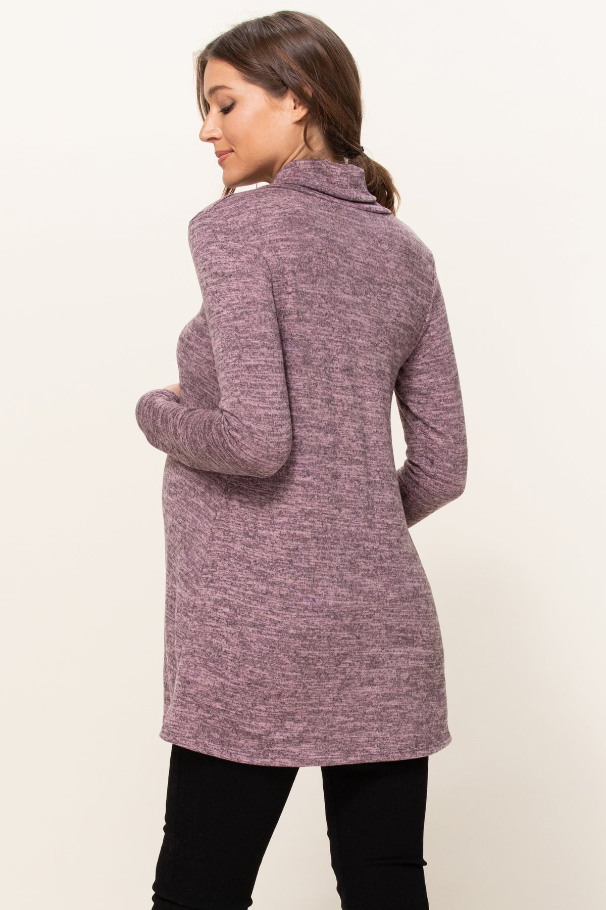 Mauve Solid Shawl Collared Maternity Sweater