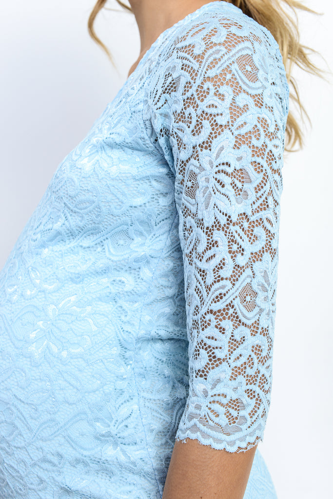 Aqua Lace V-Neck Maternity Bodycon Dress