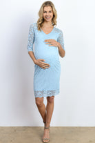 Aqua Lace V-Neck Maternity Bodycon Dress