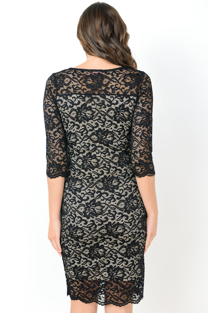 Black/Taupe Lace V-Neck Maternity Bodycon Dress