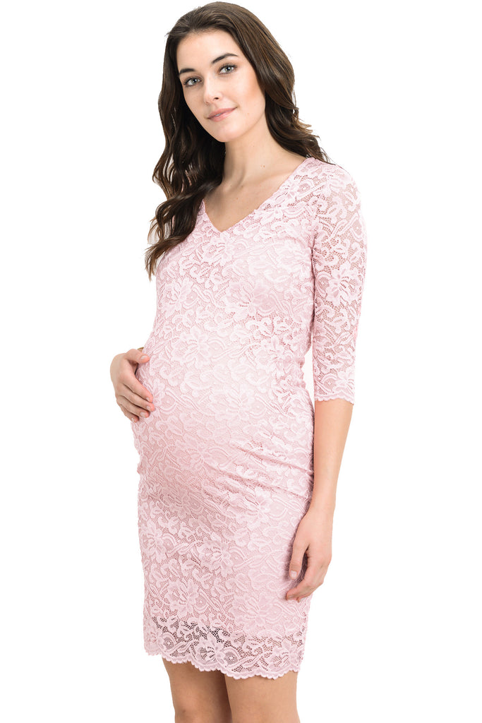 Blush Lace V-Neck Maternity Bodycon Dress
