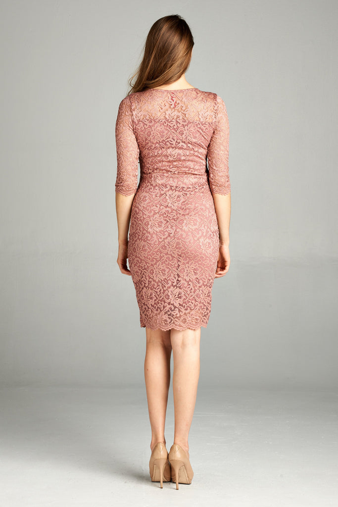 Mauve Lace V-Neck Maternity Bodycon Dress