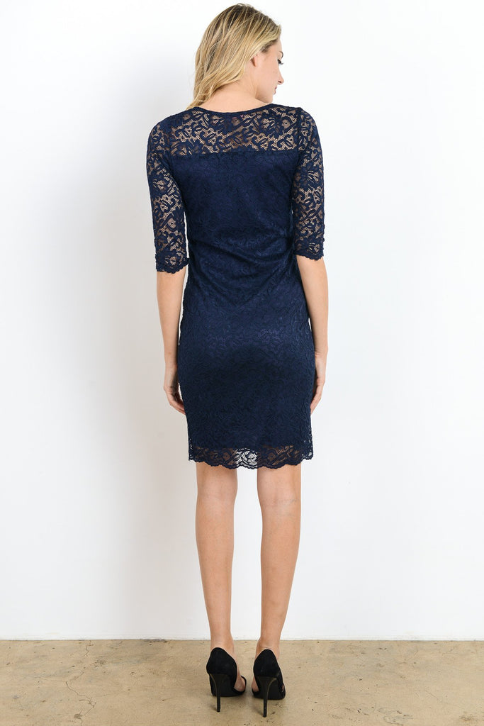 Navy Lace V-Neck Maternity Bodycon Dress