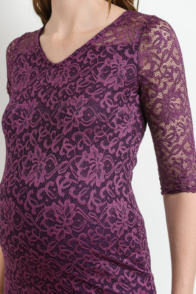 Purple Lace V-Neck Maternity Bodycon Dress