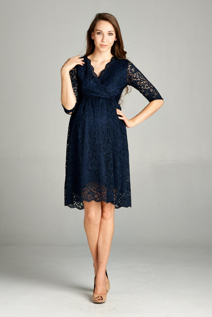 Navy Floral Maternity/Nursing Wrap-Front Dress