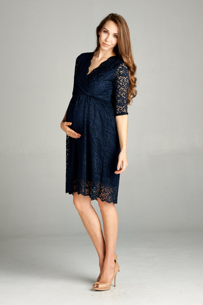 Navy Floral Maternity/Nursing Wrap-Front Dress