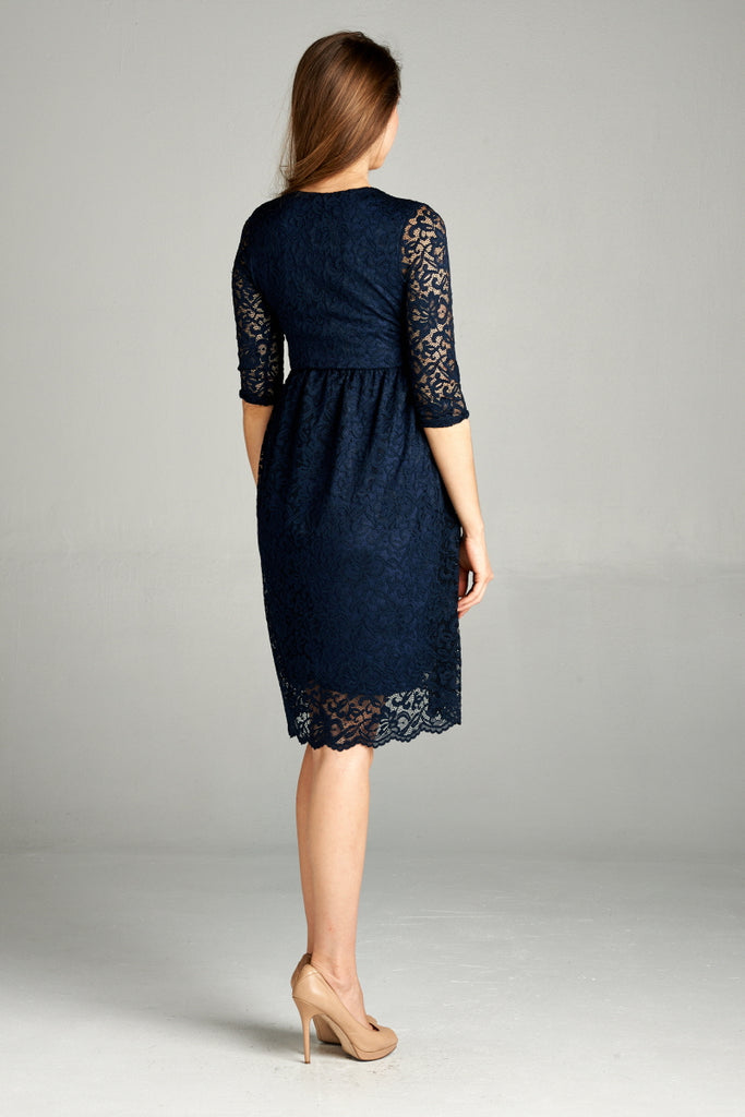 Navy Floral Maternity/Nursing Wrap-Front Dress