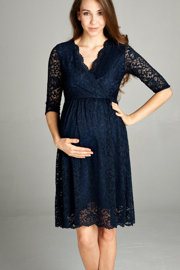 Navy Floral Maternity/Nursing Wrap-Front Dress