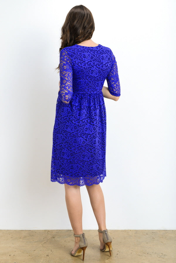 Royal Blue Floral Maternity/Nursing Wrap-Front Dress