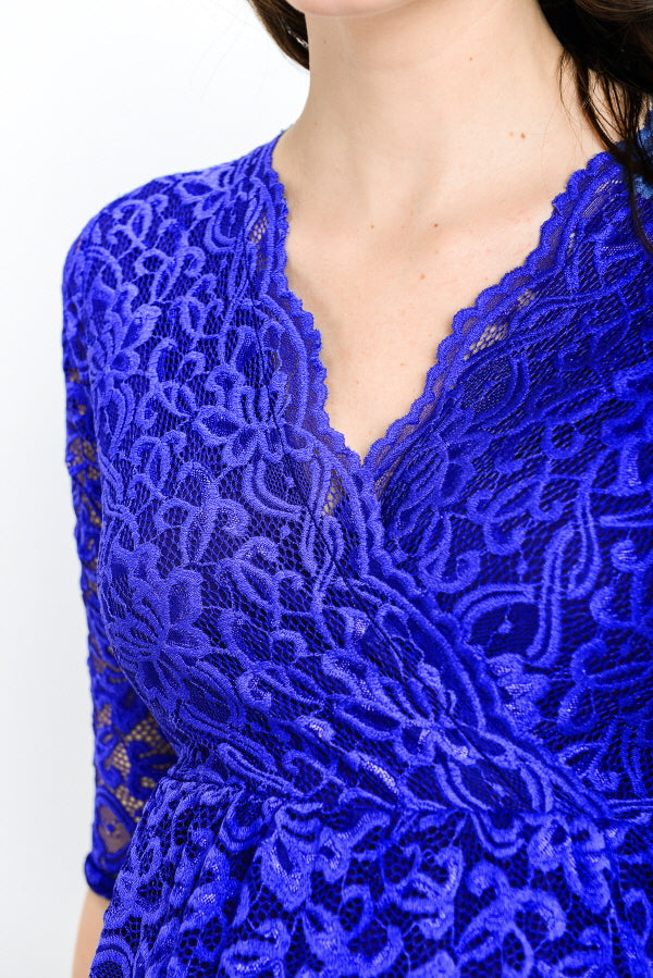 Royal Blue Floral Maternity/Nursing Wrap-Front Dress