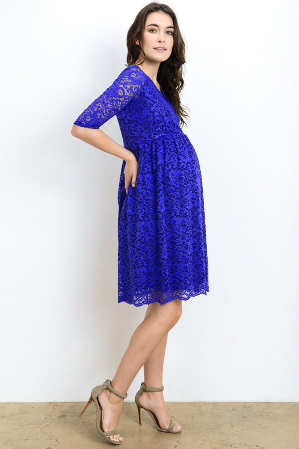 Royal Blue Floral Maternity/Nursing Wrap-Front Dress