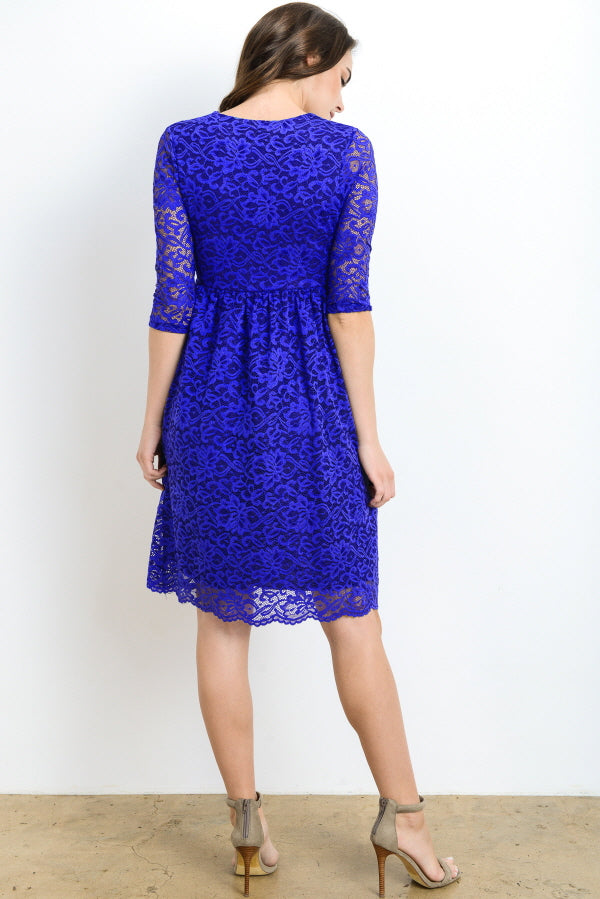 Royal Blue Floral Maternity/Nursing Wrap-Front Dress