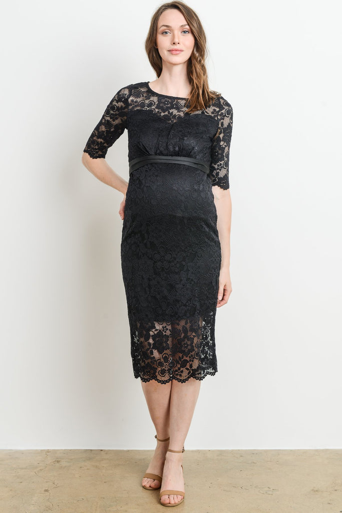 Black Lace with Ribbon Tie Maternity Dress