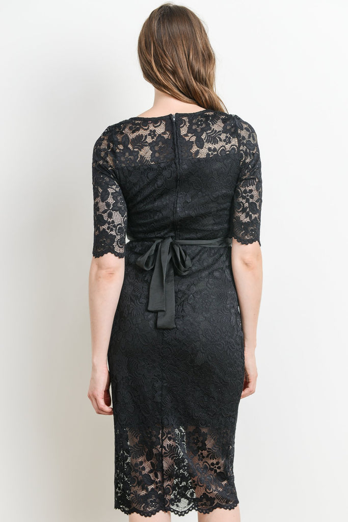 Black Lace with Ribbon Tie Maternity Dress